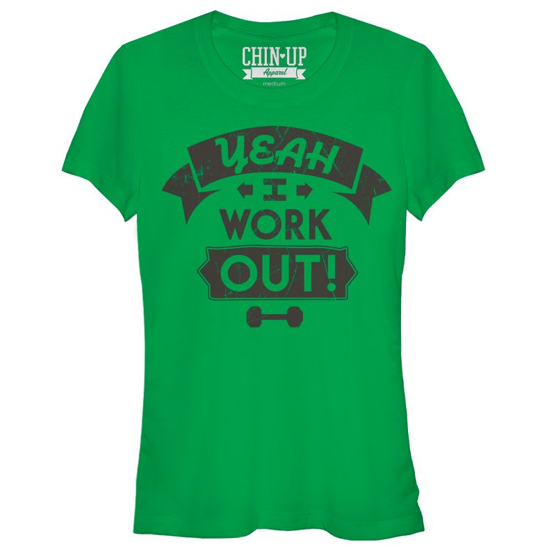 Juniors Womens CHIN UP I Work Out T-Shirt, 1 of 4