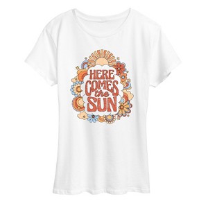 Women's - The Beatles - Here Comes The Sun Retro Flowers Short Sleeve Graphic T-Shirt - 1 of 4