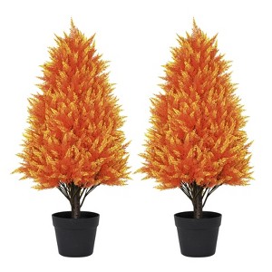poetree 2.5ft Artificial Cedar Topiary,Faux Tree in Pot,2 Pack,Fall decor for Indoor/Outdoor - 1 of 4