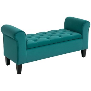 Button-Tufted Storage Ottoman Bench, Upholstered Bench with Rolled Armrests for Living Room or Hallway - 1 of 4