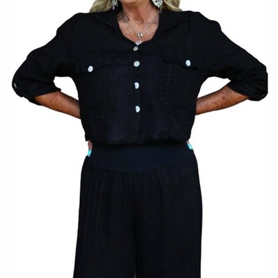 Women's Raw Edge Cropped Linen Jacket - Look Mode USA
