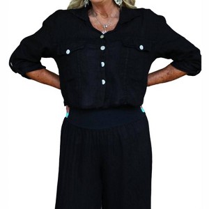 Women's Raw Edge Cropped Linen Jacket - Look Mode USA - 1 of 4