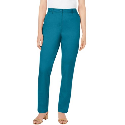 Jessica London Women's Plus Size Casual Stretch Straight Leg Chino Pants -  24 W, Deep Teal Green : Target