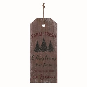 Transpac Wood Brown Christmas Tree Tag Wall Accent - 1 of 2