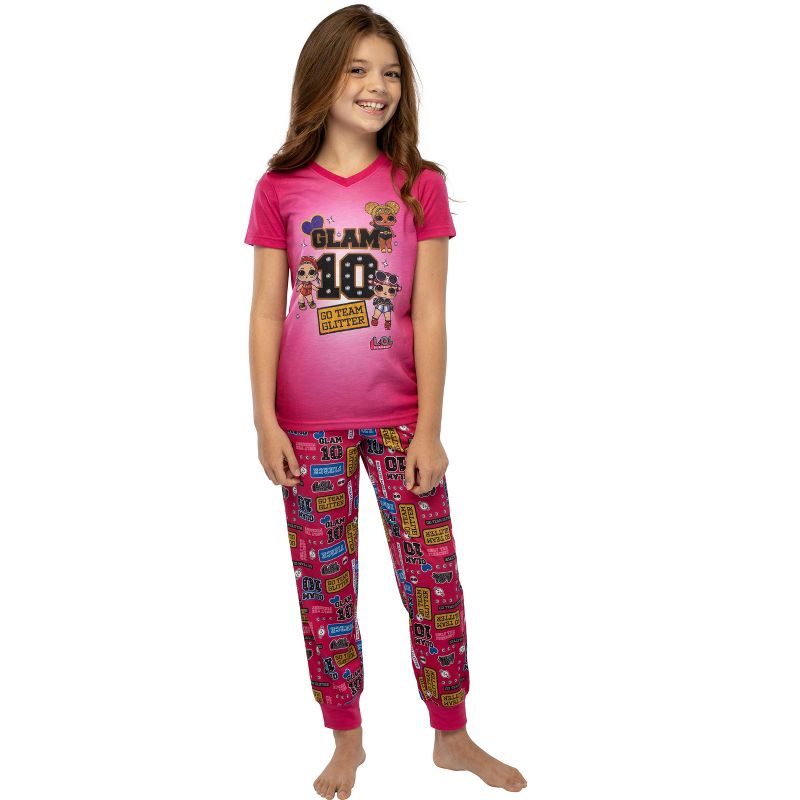 LOL Surprise! Girls Glam 10 Jogger Pants And Shirt Sleepwear 2 Piece Pajama Set Hot Pink, 2 of 5