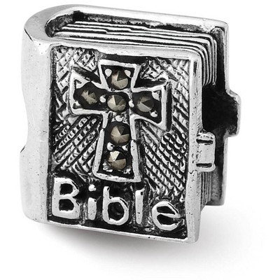 Black Bow Jewelry Sterling Silver and Marcasite Cross Bible Bead Charm
