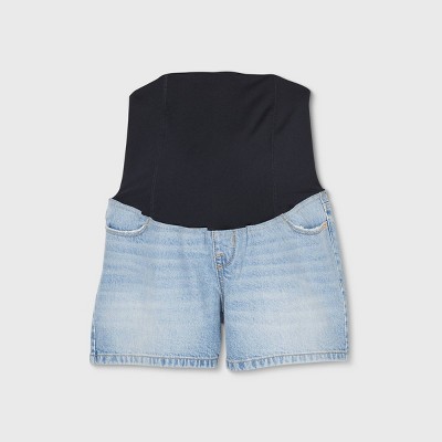 Photo 1 of [Size 2] Crossover Panel MIDI Maternity Jean Shorts - Isabel Maternity by Ingrid & Isabel Light Wash
