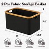 VUSIGN Oxford Fabric Storage Baskets with Bamboo Handles, Collapsible, Black Set of 2, L Size - 3 of 4
