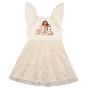 Disney Princesses Girls Rapunzel, Moana and Belle Flutter Sleeve Tutu Dress - Beige, 7/8 - 1 of 4