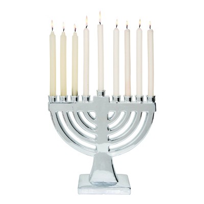 Transpac Dolomite 16 in. Silver Hanukkah Menorah Candle Holder