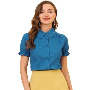 INSPIRE CHIC Women's Short Sleeve Button Down Peter Pan Collar Blouse - 1 of 4