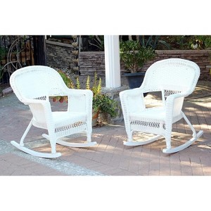 HomeStock Modern Motifs Patio Chair Set Of 2, Outdoor Rocking Chairs In White Resin Wicker, Steel Frame For Durability, Stackable For Storage - 1 of 4