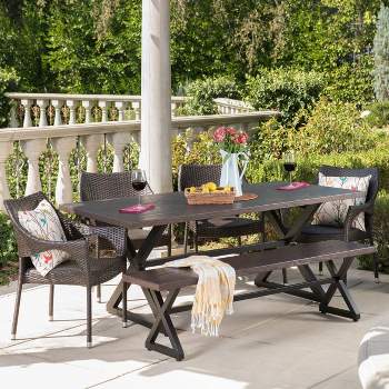 Isola 6pc Aluminum and Wicker Dining Set - Brown - Christopher Knight Home