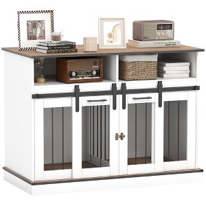 PawHut Dog Crate Furniture for Large Dogs, Double Dog Kennel for Small Dogs with Shelves, Sliding Doors - 1 of 4