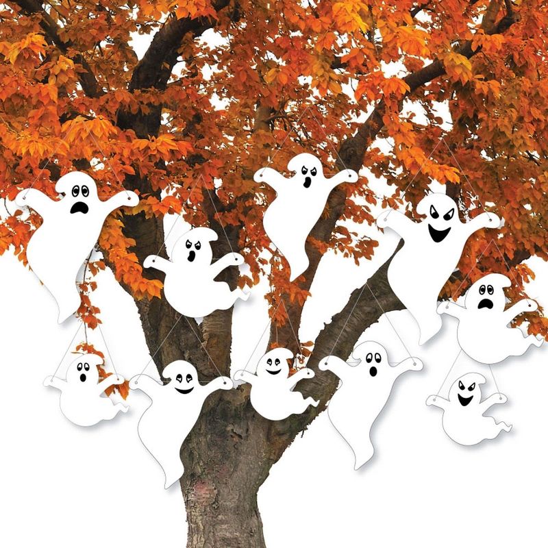 Big Dot of Happiness Hanging Spooky Ghost - Outdoor Hanging Decor - Halloween Party Decorations - 10 Pieces, 2 of 8