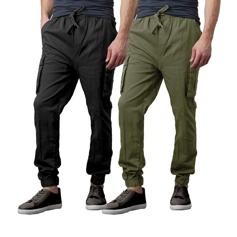 Galaxy By Harvic Men's Slim Fit Cotton Stretch Twill Cargo Joggers-2 Pack, 1 of 5