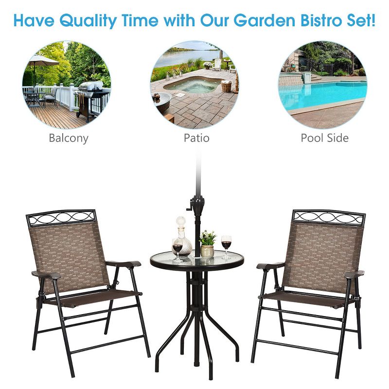 Tangkula 3PCS Patio Folding Dining Set for Backyard Garden Pool with 2 Patio Chairs and Table, 4 of 11
