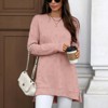 Ladies' Solid Crew Neck Relaxed Fit Long - Sleeve T - Shirt with Side Slits - 2 of 4