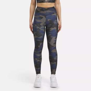REEBOK Womens Graphic Leggings UK 8-10 Small Black Camouflage Polyester, Vintage & Second-Hand Clothing Online