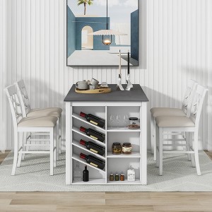 5-Piece Solid Wood Counter Height Dining Table Set, Table with Rack and 4 Upholstered Chairs - ModernLuxe - 1 of 4