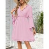 Coolmee Women's Spring Summer Dress V Neck Ruffle Sleeve A line Mini Dress Flowy Swing High Waist Dresses - 4 of 4