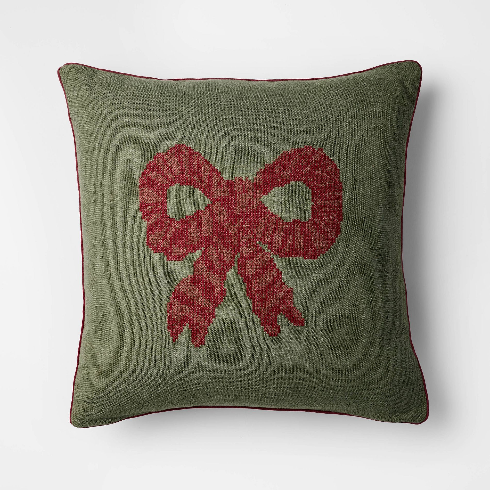 20"x20" Dark Green with Red Bow Pillow - Threshold™ designed with Studio McGee