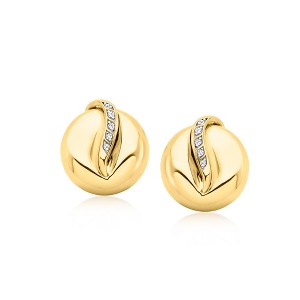 Ross-Simons 18kt Gold Over Sterling Puffy Round Earrings With Diamond Swirls - 1 of 3