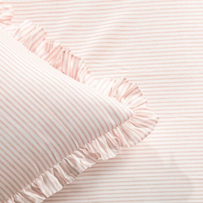 Blush Queen Ruffled Edge Pinstripe Bedspread Set