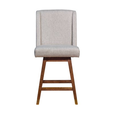 Classic Wingback Swivel Stool in Brown Oak with Taupe Leather