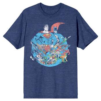 Justice League Comic Superheroes Men's Navy Heather T-shirt