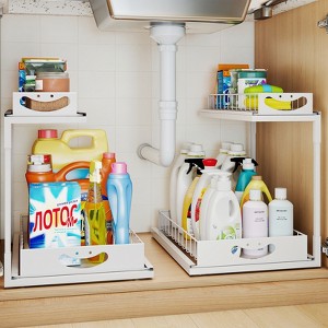 SUGIFT 2 Packs Under Sink Organizer, 2 Tier Cabinet Organizer Shelf for Kitchen Bathroom Pantry Cabinet Closet Organization Rack - 1 of 4