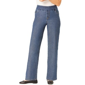 Woman Within Plus Size Flex-Fit Pull-On Wide-Leg Denim Jean - 1 of 4