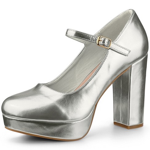 Silver ankle strap heels closed outlet toe