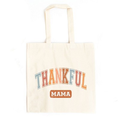 City Creek Prints Varsity Thankful Mama Canvas Tote Bag - 15x16 - Natural