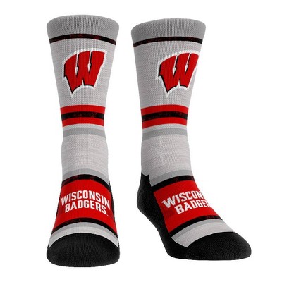 NCAA Wisconsin Badgers Adult Cool Gray Block Crew Socks - L/XL