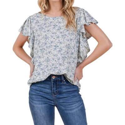Women's Floral Ruffle Sleeve Top - BOMBOM