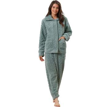 Cheibear Women's Soft Warm Fluffy Fleece Button Down Long Sleeve Sleepwear  With Pockets Pajama Set Beige Medium : Target