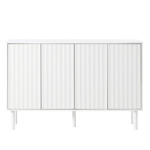 TiramisuBest 55.1"x13.7" Minimalist Shoe Cabinet with 5 Solid Wood Legs, 4-Door Fluted Storage Sideboard with Adjustable Shelves, White - 1 of 4