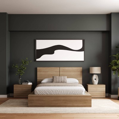 James 4-Piece Brown Oak Bedroom Set with Panel Headboard