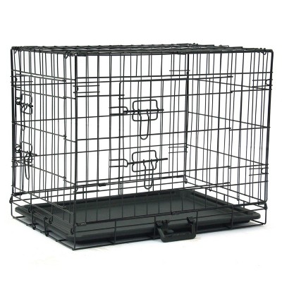 phiestina 24" Pet Kennel, Folding Steel Crate for Cats & Dogs, Wire Metal Playpen with Two Doors, Black