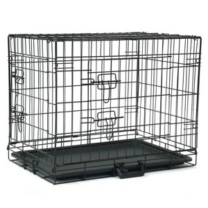 phiestina 24" Pet Kennel, Folding Steel Crate for Cats & Dogs, Wire Metal Playpen with Two Doors, Black - 1 of 4
