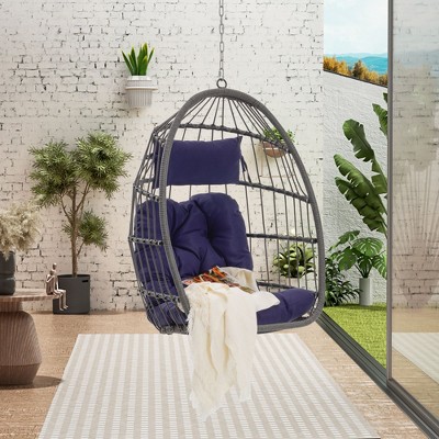 PAGED Swing Chair Outdoor, Outdoor Garden Rattan Egg Swing Chair Hanging Chair Wood for Living Room Balcony