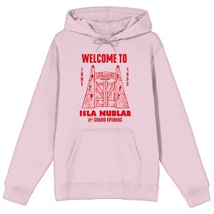 Jurassic Park Welcome To Isla Nublar Long Sleeve Cradle Pink Adult Hooded Sweatshirt - 1 of 2