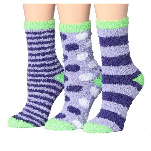 Tipi Toe Women's 3-Pairs Colorful Dotted Striped Geometric Patterned Cozy Anti-Skid Soft Fuzzy Crew Socks - 1 of 4