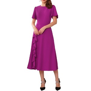 INSPIRE CHIC Women Ruffle Front Side Slit Crew Neck Short Sleeve Midi Cocktail Formal Dresses - 1 of 4
