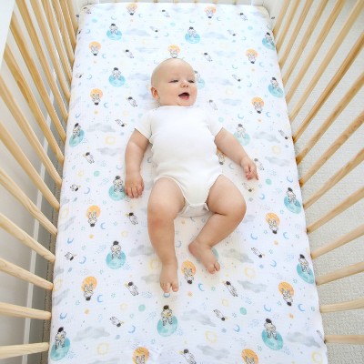 Blue Cotton Muslin Space Explorers Crib Sheet