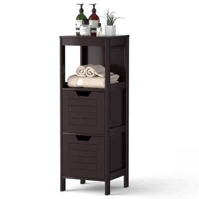 Tangkula Wooden Floor Cabinet Multifunctional Bathroom Storage Cabinet Side Organizer w/Drawer Brown/Gray/Black