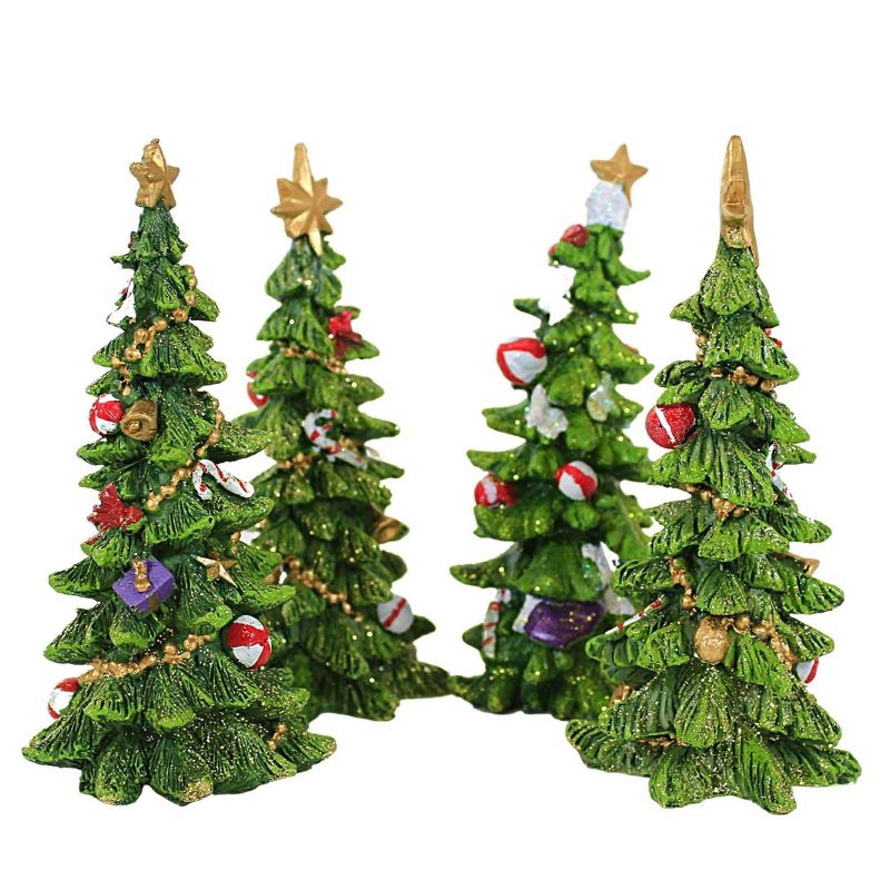Transpac 7.0 Inch Green Holiday Trees Gold Star Decorated Glittered Tree Sculptures, 2 of 4
