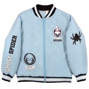Marvel Spider-Man Girls Zip-Up Graphic Long Sleeve Bomber Jacket - Sky Blue, 7/8 - 1 of 4