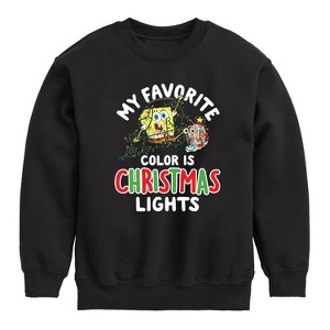 Boys' - SpongeBob SquarePants - My Favorite Color Is Christmas Lights Graphic Long Sleeve Fleece Sweatshirt - 1 of 4